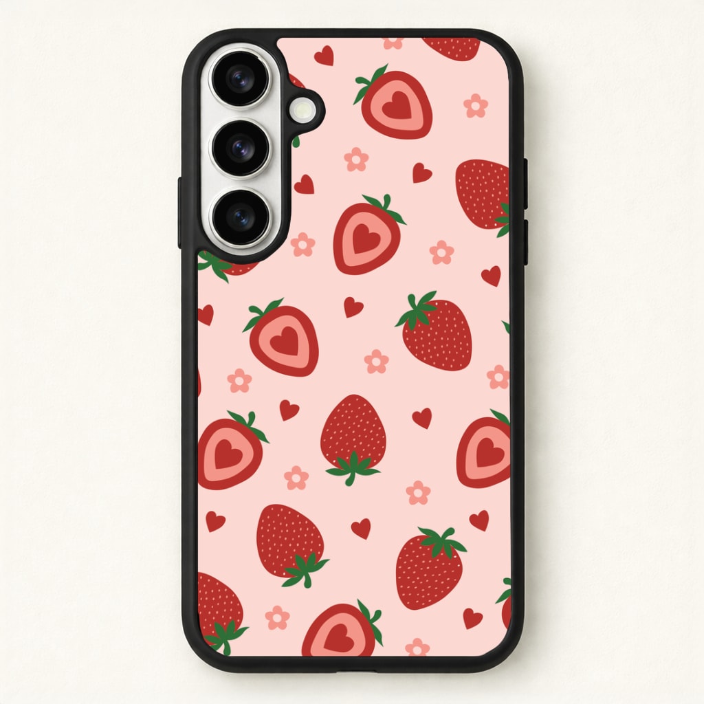Strawberries And Hearts - Fruit Patterns Phone Case - Galaxy S26 / Standard
