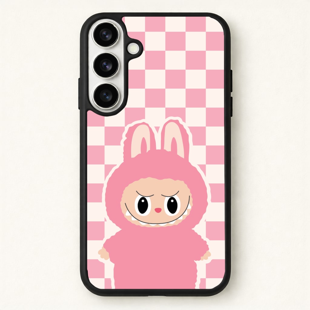 Checkered Cute Pink Monster Phone Case - Galaxy S26 / Standard