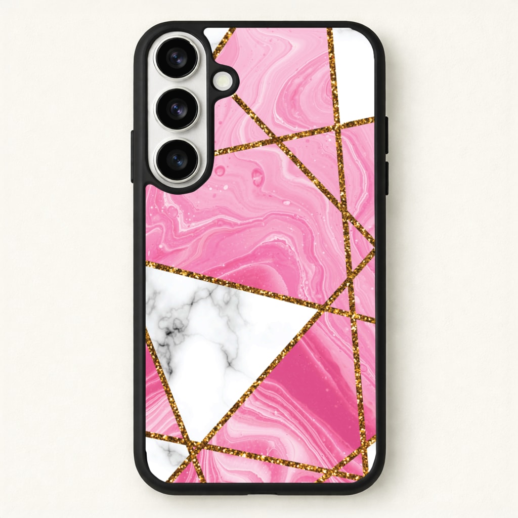 Pink Marble And Gold Collage Phone Case - Galaxy S26 / Standard