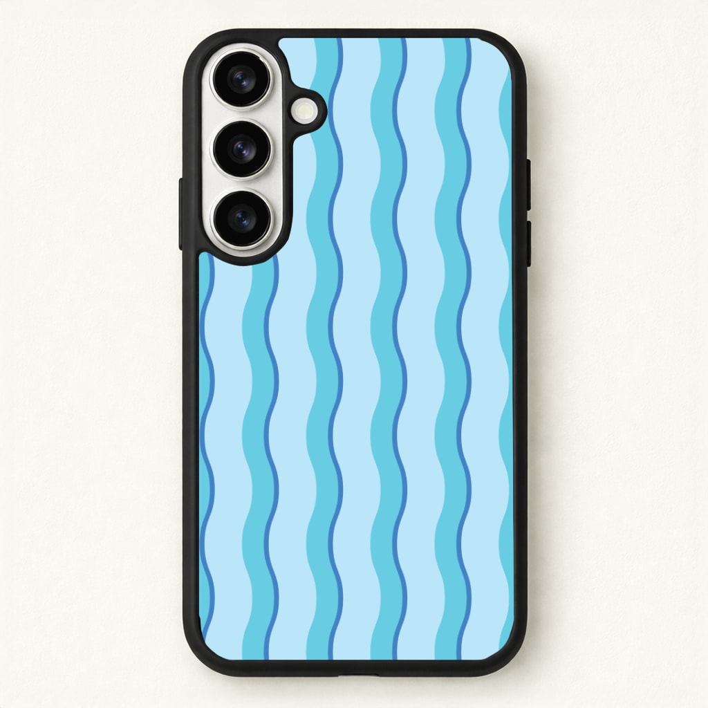 Blue Wavy Stripes Pattern Phone Case - Galaxy S26 / Standard