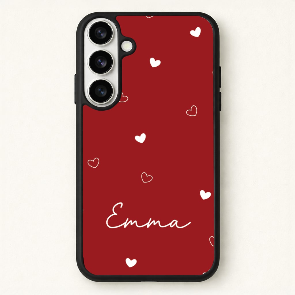 Red Hearts And Outlines Personalised Name Phone Case - Galaxy S26 / Standard