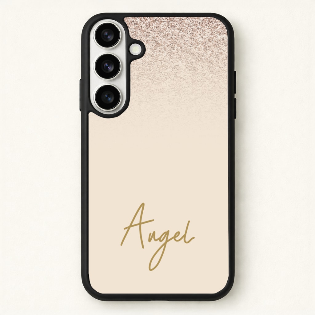 Peach Glitter Personalised Name Phone Case - Galaxy S26 / Standard