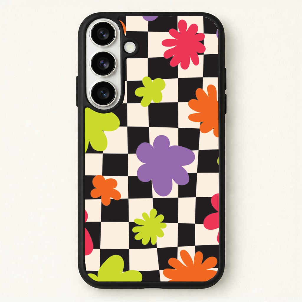 Abstract Flowers Checkered Pattern Phone Case - Galaxy S26 / Standard