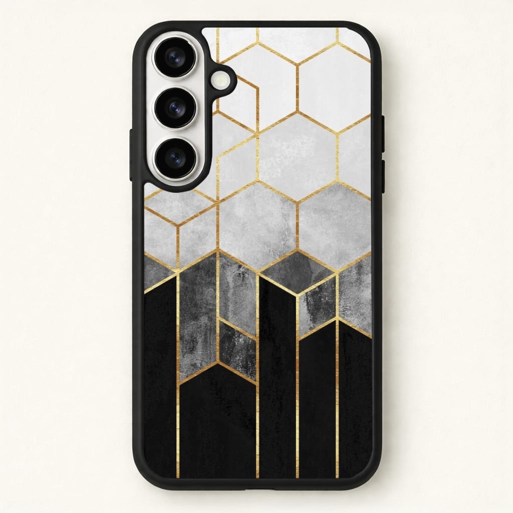 Black White & Gold Honeycomb Pattern Phone Case - Galaxy S26 / Standard