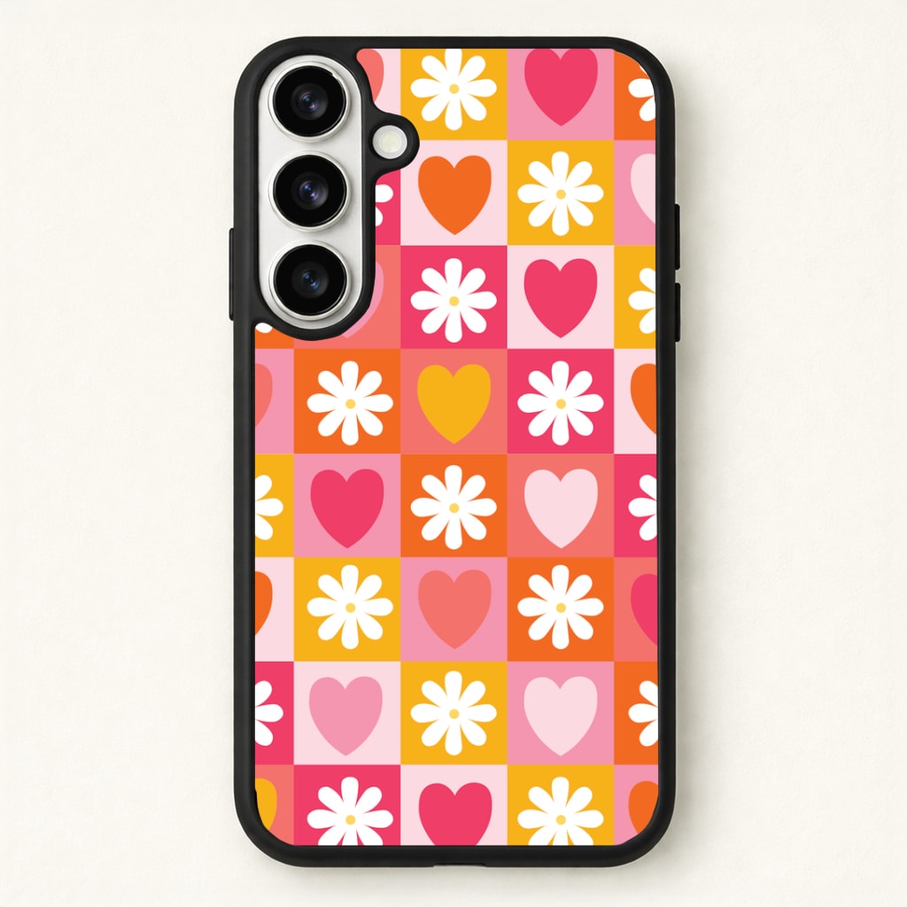 Checked Hearts And Flowers - Spring Patterns Phone Case - Galaxy S26 / Standard