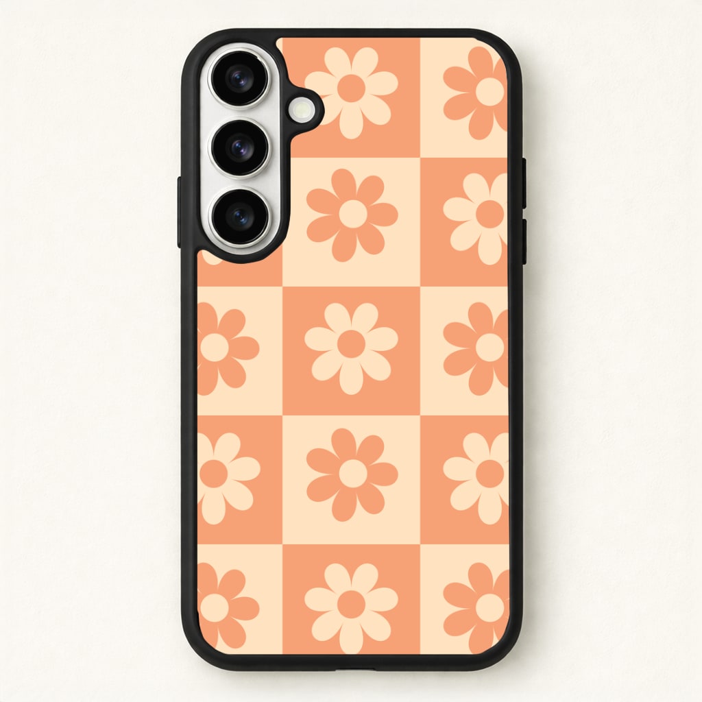 Checkered Flowers Orange Phone Case - Galaxy S26 / Standard