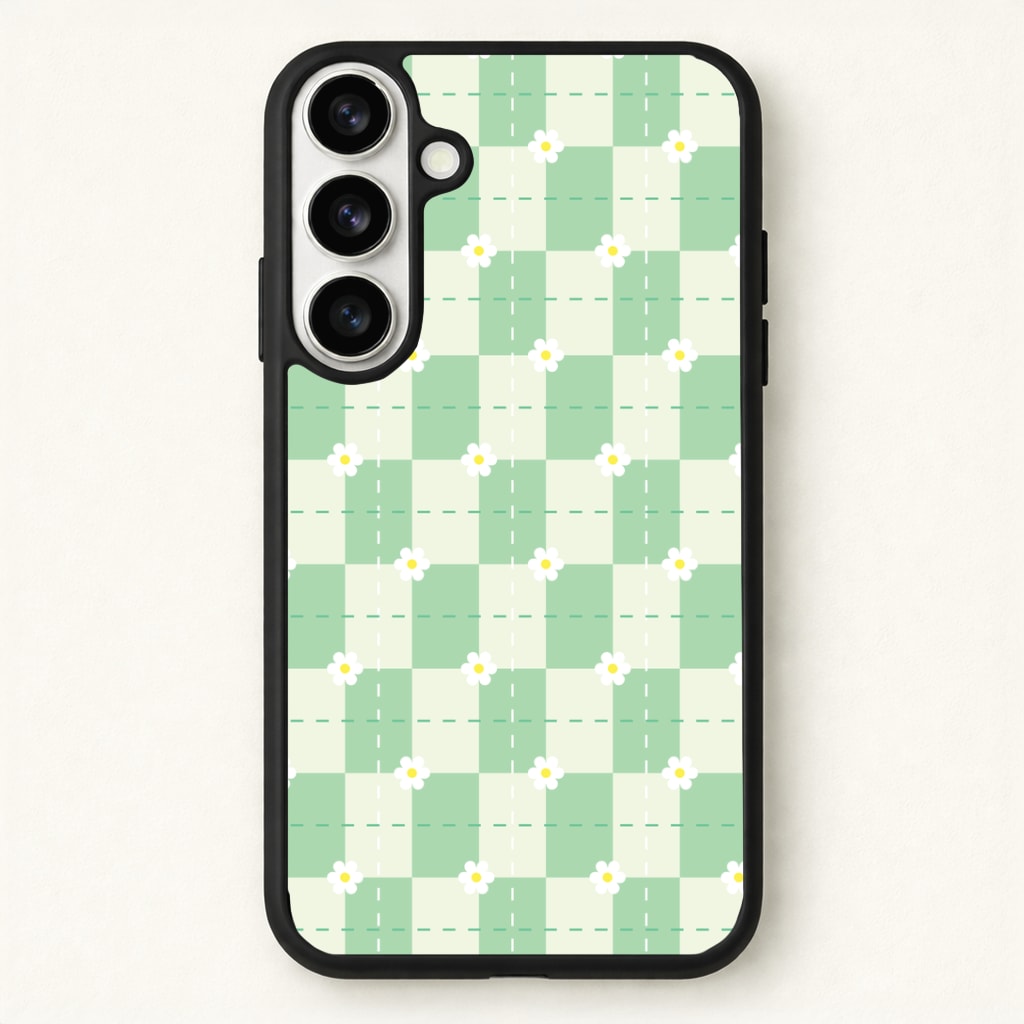 Green Plaid Daisies Phone Case - Galaxy S26 / Standard