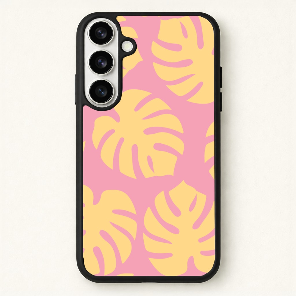 Pink And Yellow Summer Leaves Pattern Phone Case - Galaxy S26 / Standard