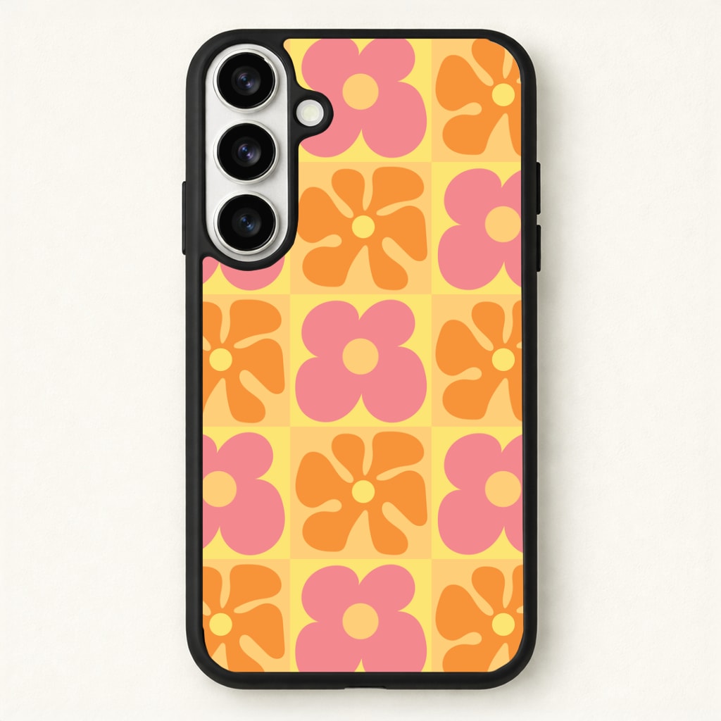 Summer Flowers Checkered Pattern Phone Case - Galaxy S26 / Standard