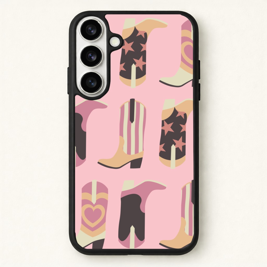 Dusty Pink Cowboy Boots Pattern Phone Case - Galaxy S26 / Standard