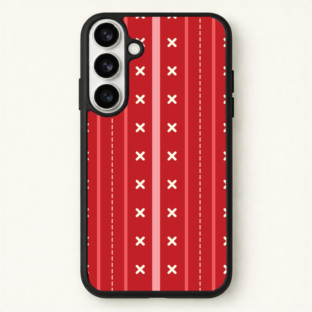 Stripes And Stitches Red Christmas Pattern Phone Case - Galaxy S26 / Standard