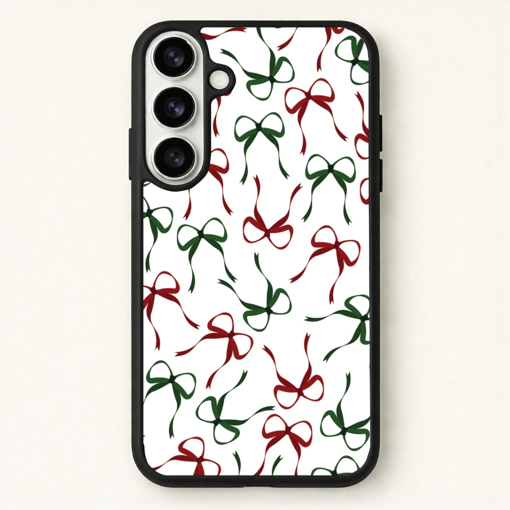 Red And Green Coquette Christmas Bows Pattern Phone Case - Galaxy S26 / Standard