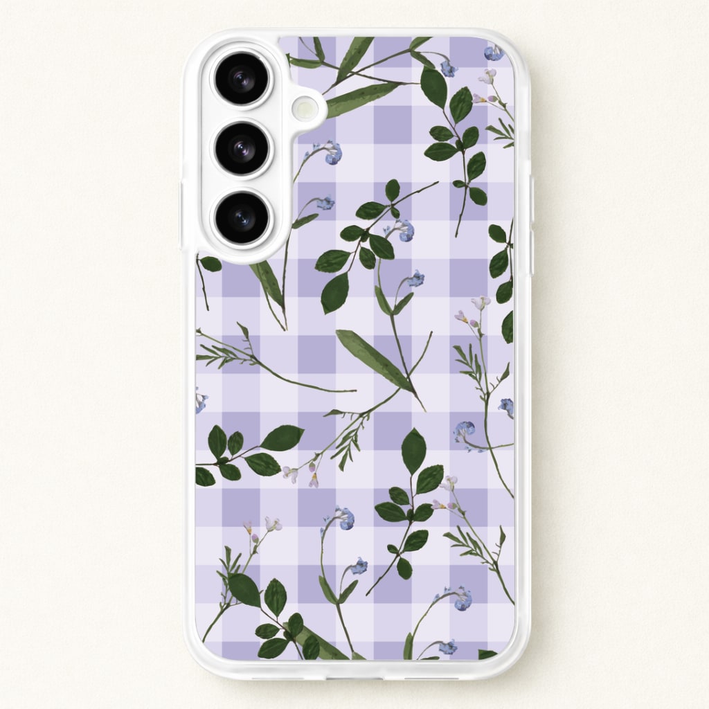Checkered Pressed Flowers Pattern Phone Case