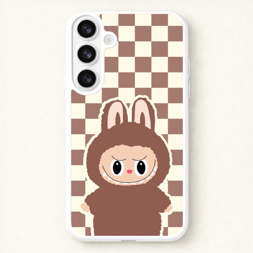 Checkered Cute Brown Monster Phone Case - Galaxy S26 / Standard