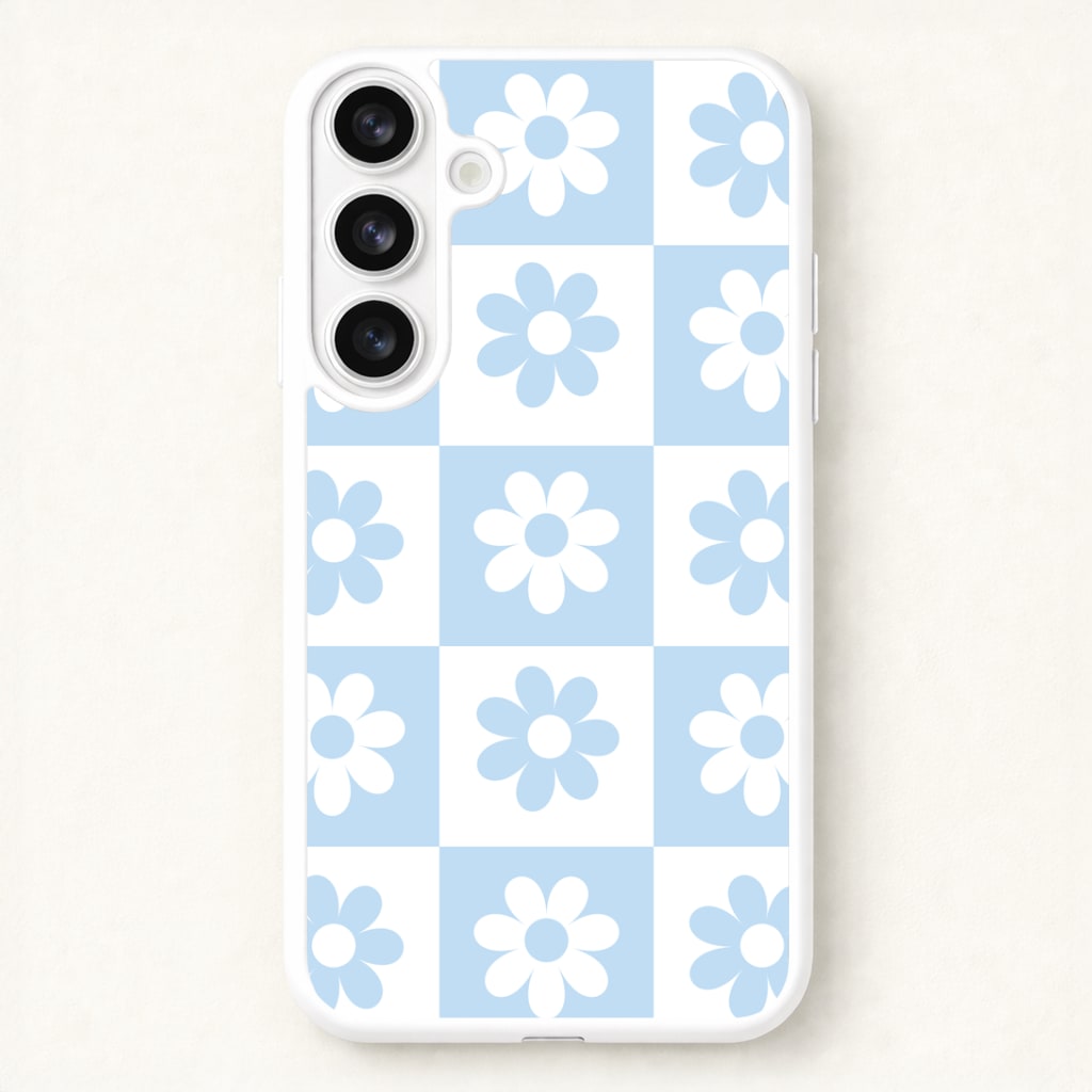 Checkered Flowers Blue Phone Case