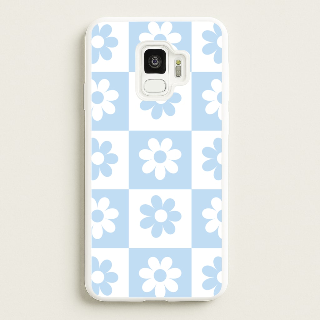 Checkered Flowers Blue Phone Case