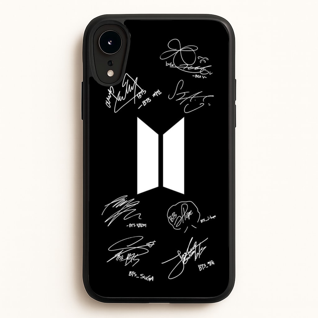 Black K-Pop Band Logo and Signatures Phone Case