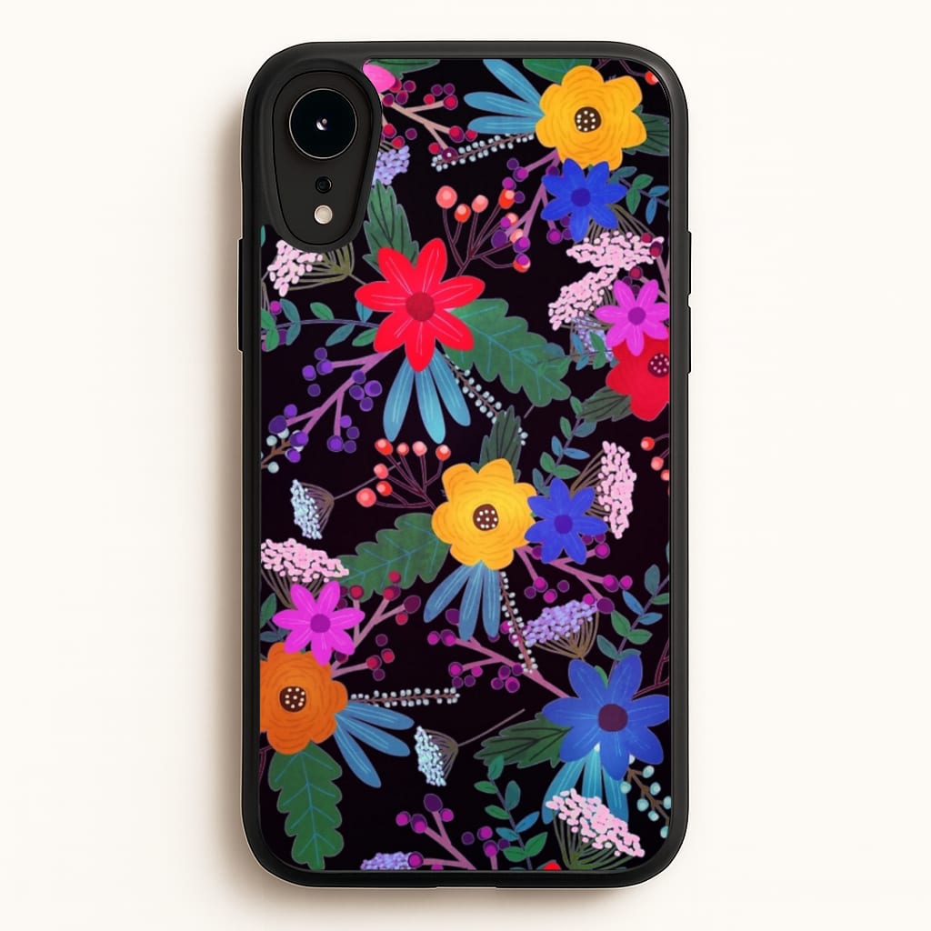 Black & Colourful Floral Pattern Phone Case