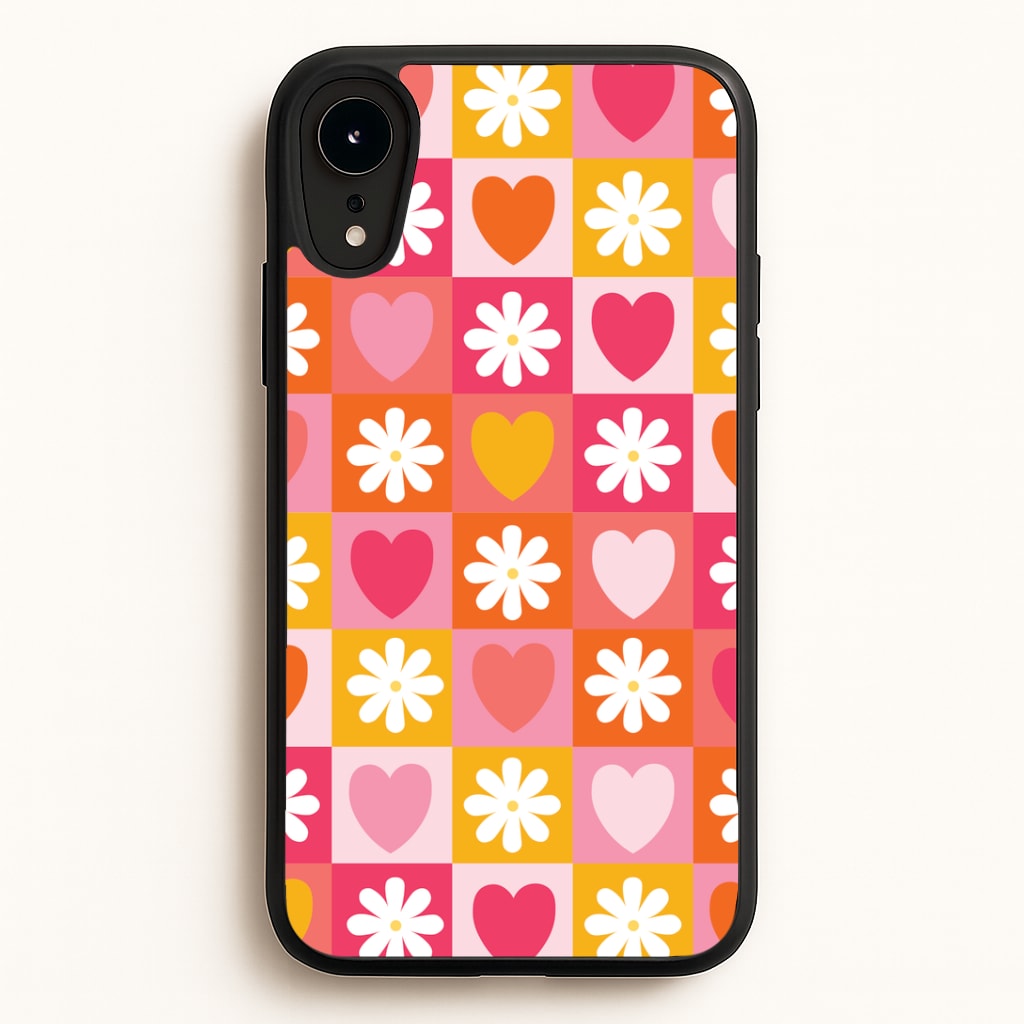 Checked Hearts And Flowers - Spring Patterns Phone Case