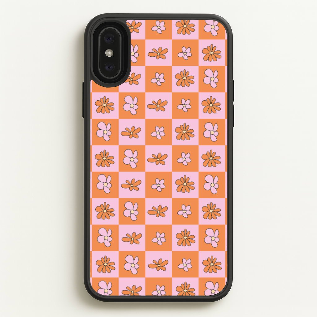 Orange And Pink Checked - Floral Patterns Phone Case