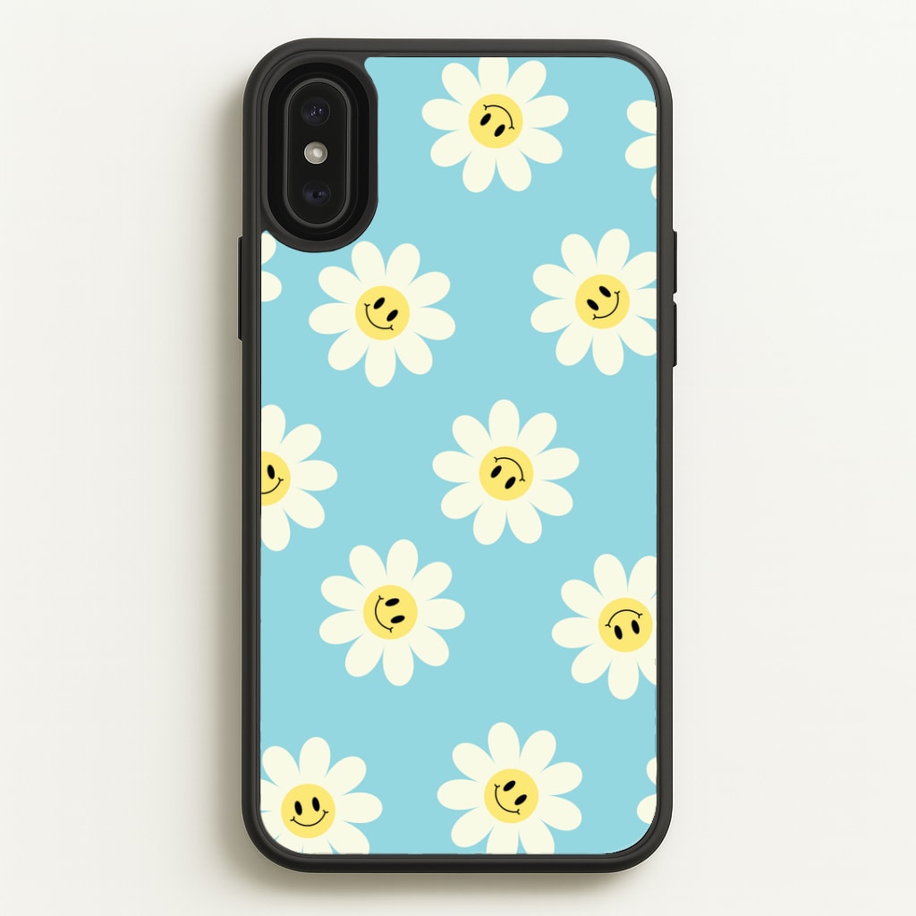 Pastel Blue Smiley Daisies Pattern Phone Case