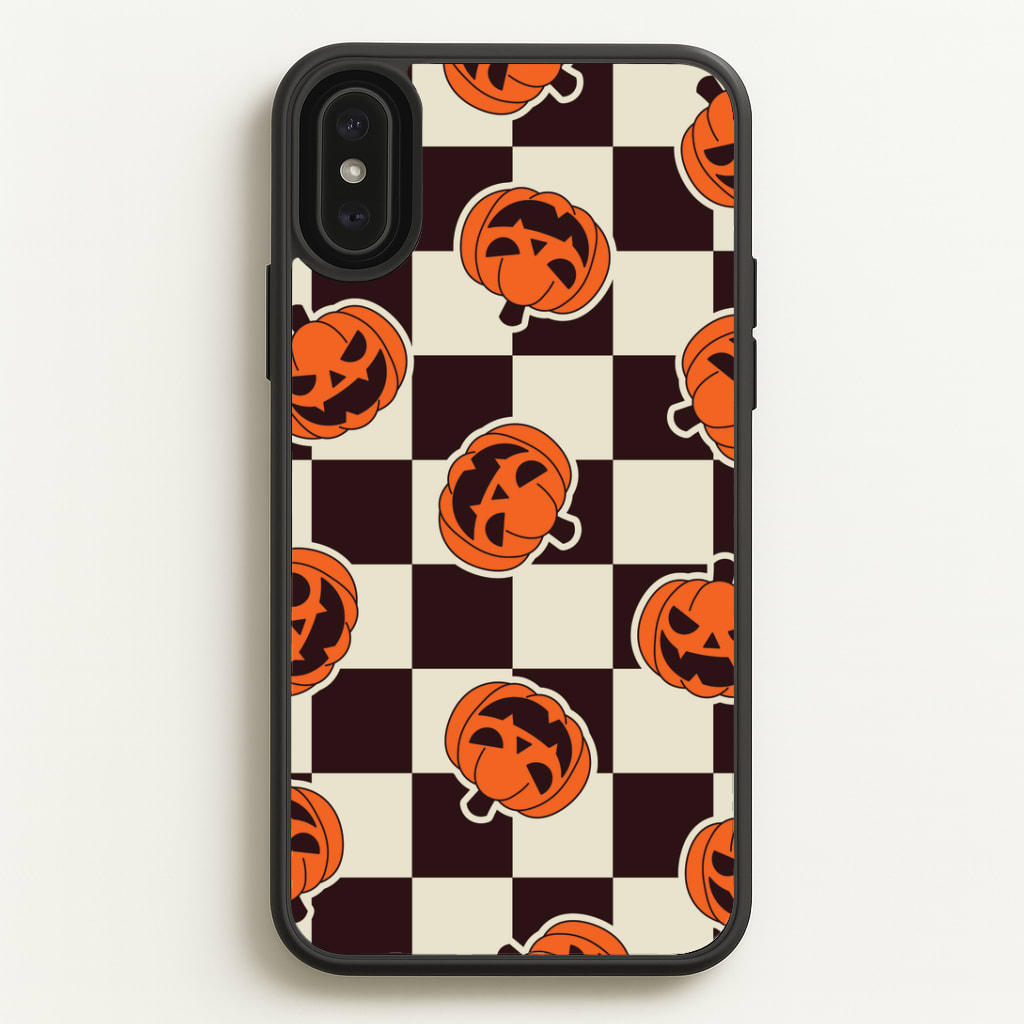 Pumpkin Stickers Checkered Pattern Phone Case