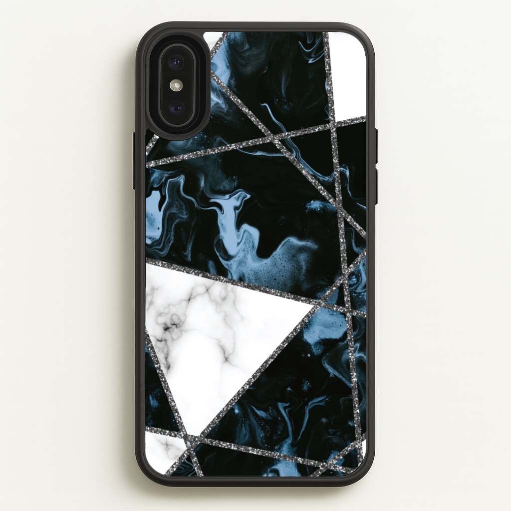 Dark Blue Marble And Silver Collage Phone Case