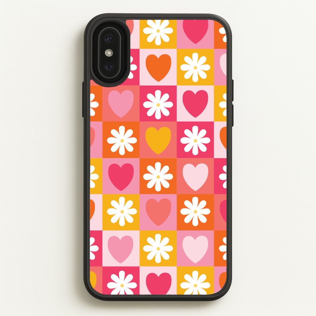 Checked Hearts And Flowers - Spring Patterns Phone Case