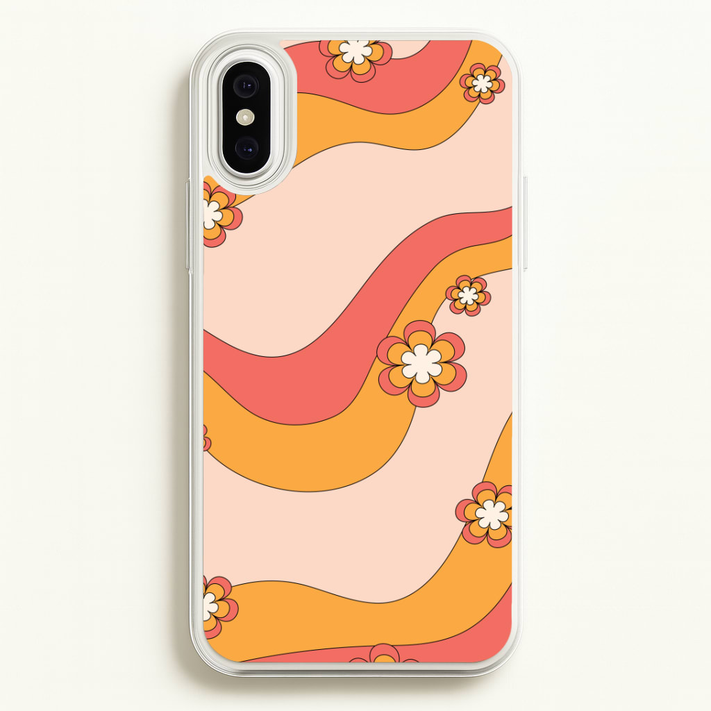 Waves And Flowers Orange Retro Pattern Phone Case