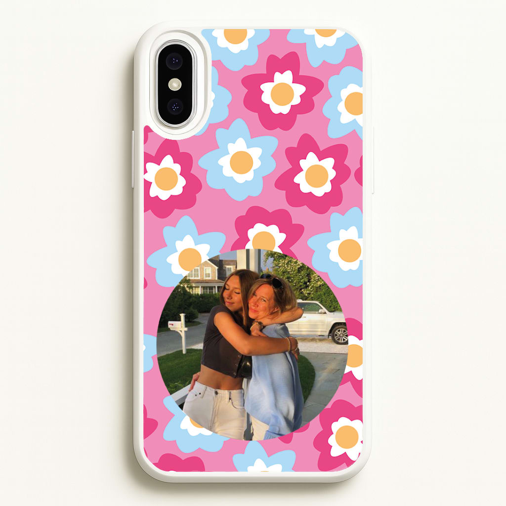 Pink And Blue Flower Pattern - Personalised Mother's Day Phone Case