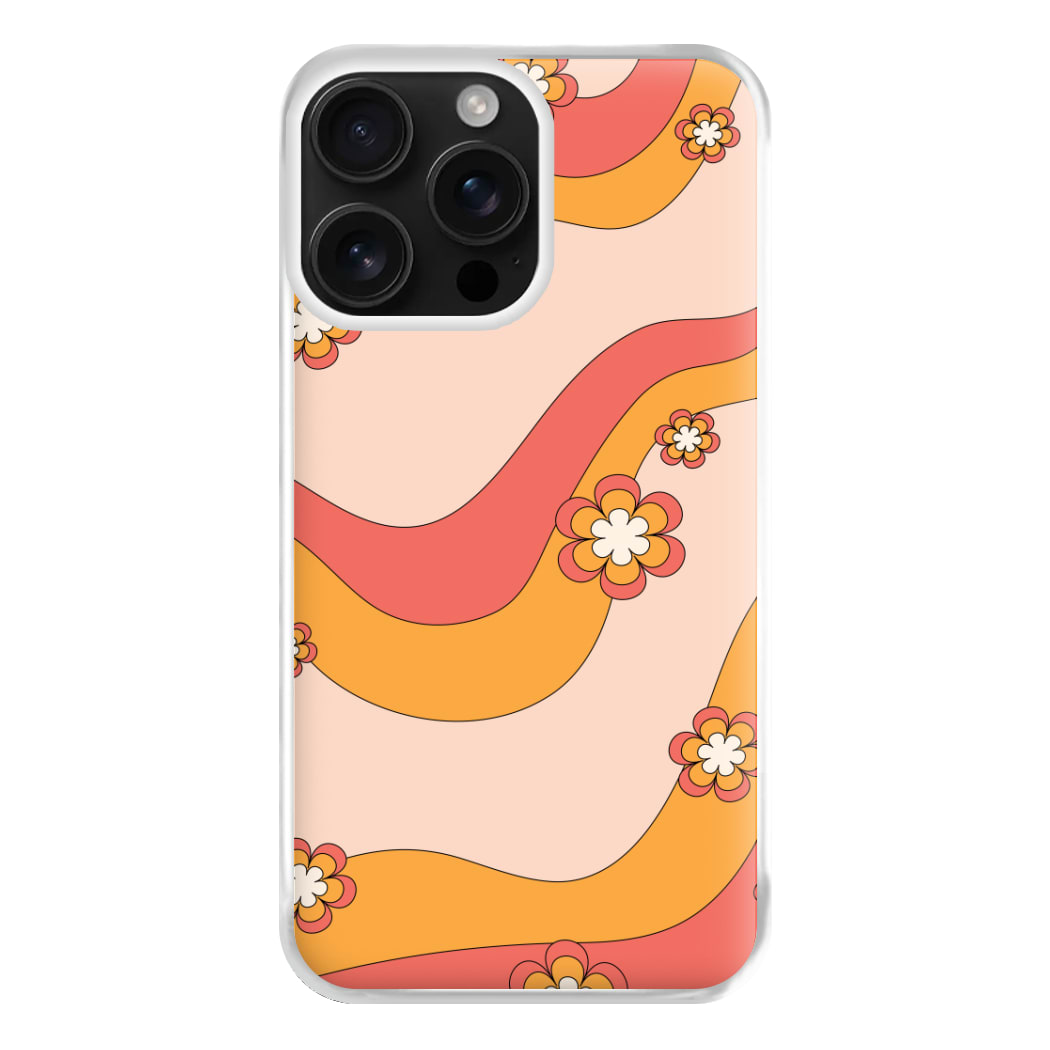 Waves And Flowers Orange Retro Pattern Phone Case