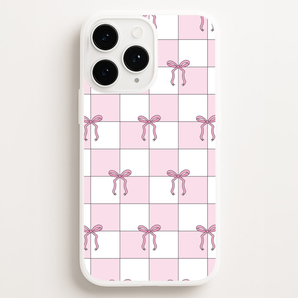 Checkered Pink Coquette Bows Phone Case