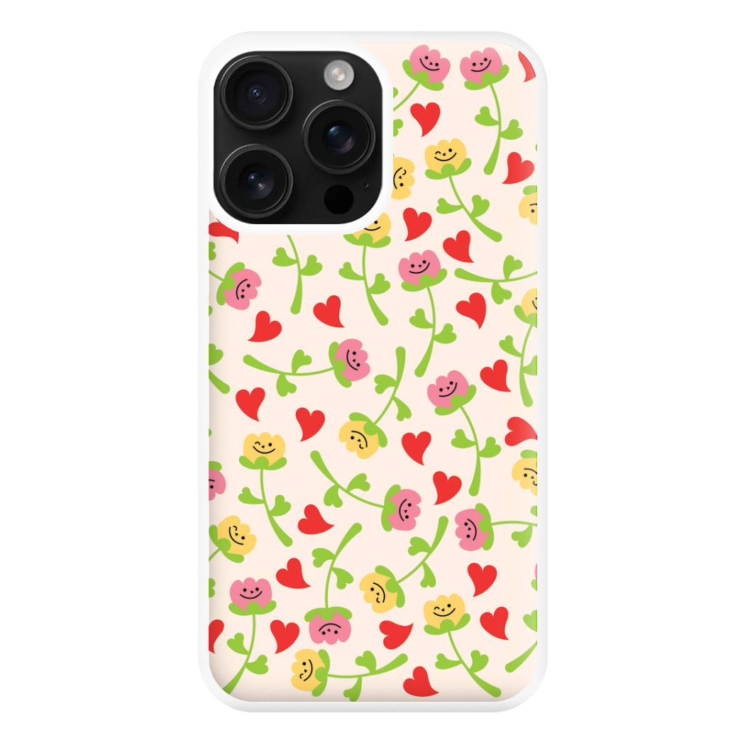 Smiley Tulips And Hearts Pattern Phone Case