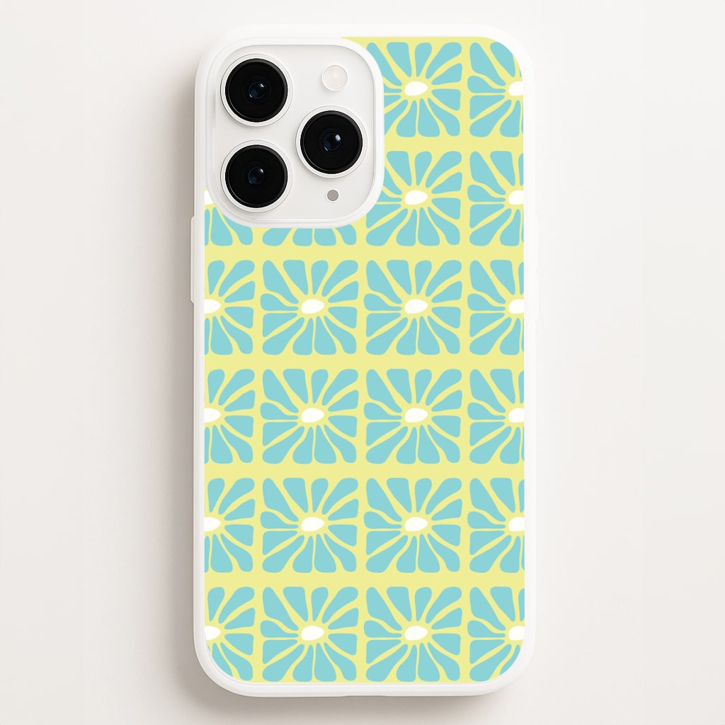 Square Abstract Flowers Blue Phone Case