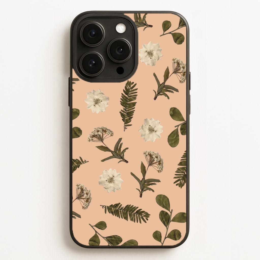 Leaves And Pressed Flowers Peach Pattern Phone Case