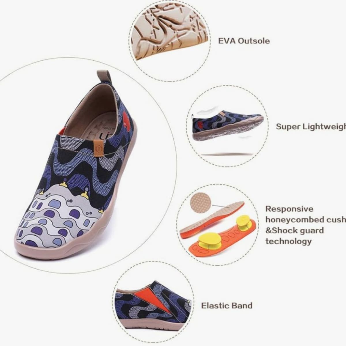 UIN Men's Walking Travel Shoes Slip On Canvas Casual Loafers Lightweight Comfort Fashion Sneaker Happy Doggies, view 1