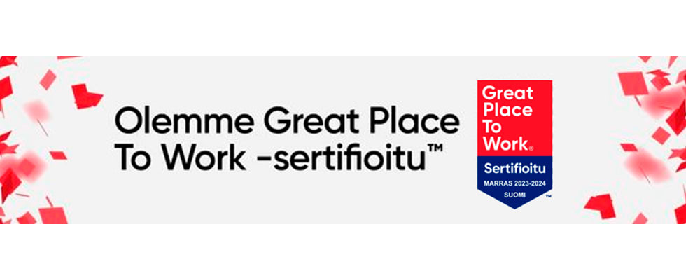 Olemme Great Place to Work -sertifioitu työpaikka