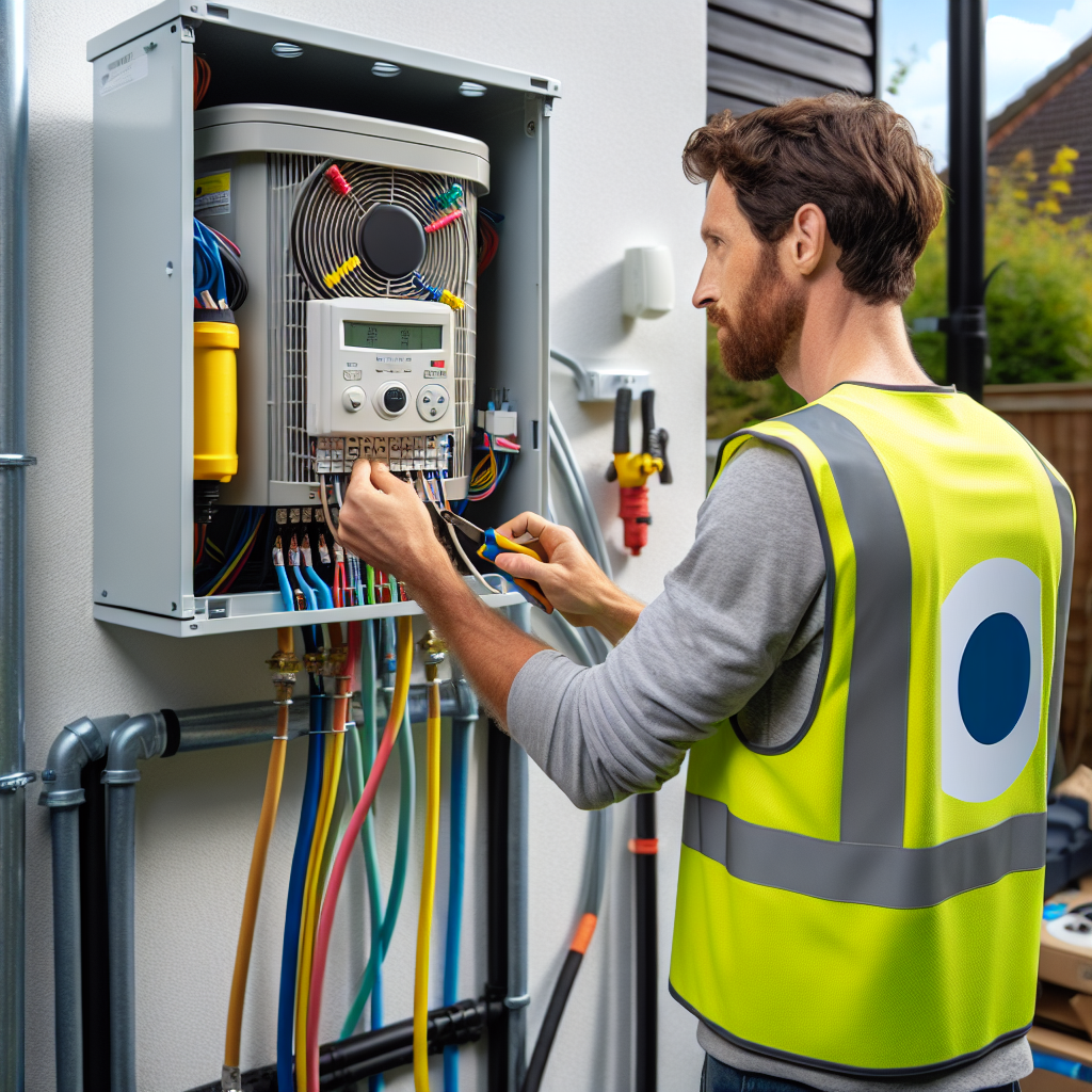 Installation électrique triphasée pour pompe à chaleur avec tableau électrique et câblage professionnel