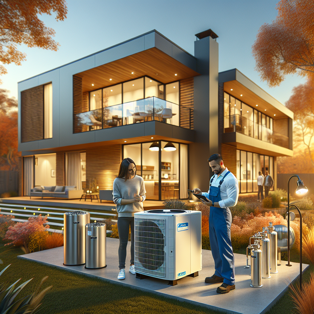 Pompe à chaleur moderne installée devant une maison contemporaine de 100 à 150m²