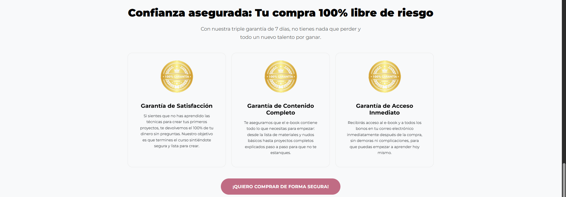 Sección de testimonios de Macramé creativo