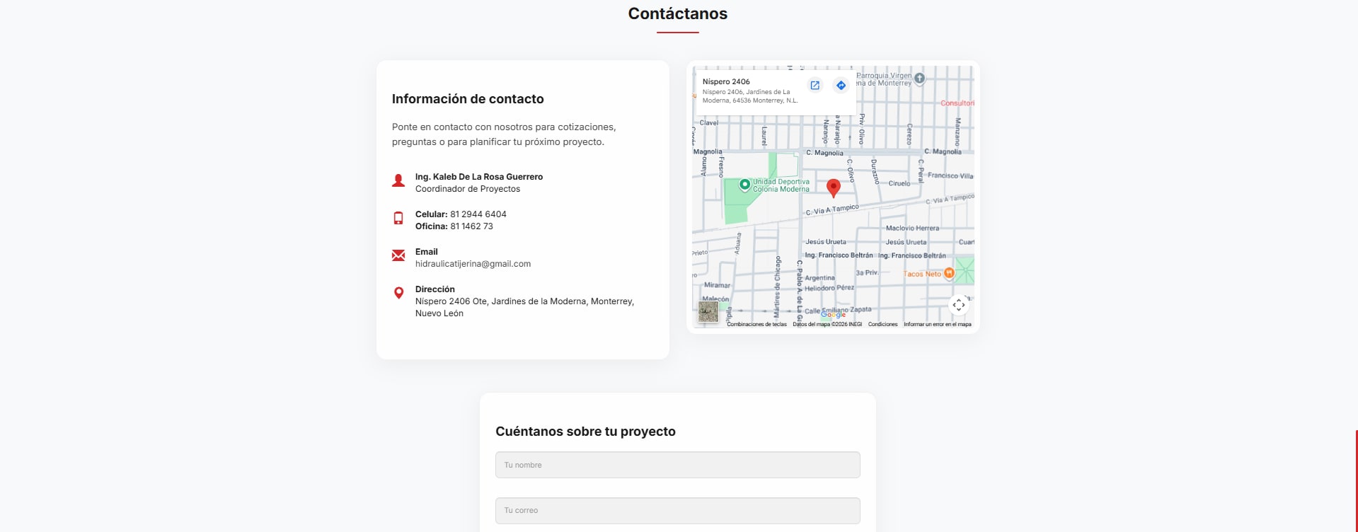 Vista móvil y contacto SHT