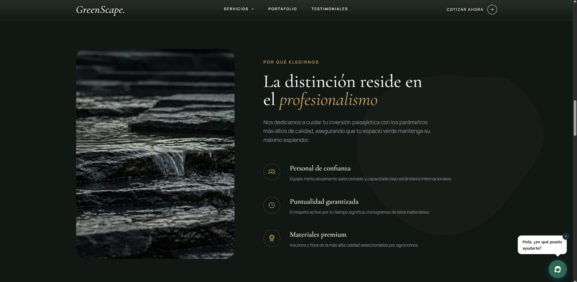 Sección de servicios de paisajismo Greenscape