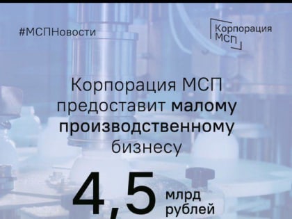 Корпорация МСП предоставит малому производственному бизнесу 4,5 млрд рублей льготного лизингового финансирования