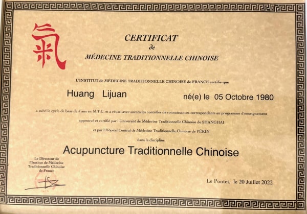 Diplôme Acupuncture Traditionnelle Chinoise — Institut de Médecine Traditionnelle Chinoise de France, 2022
