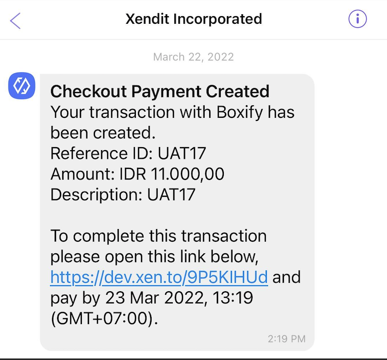 Viber message will be sent by Xendit Support in Live Mode