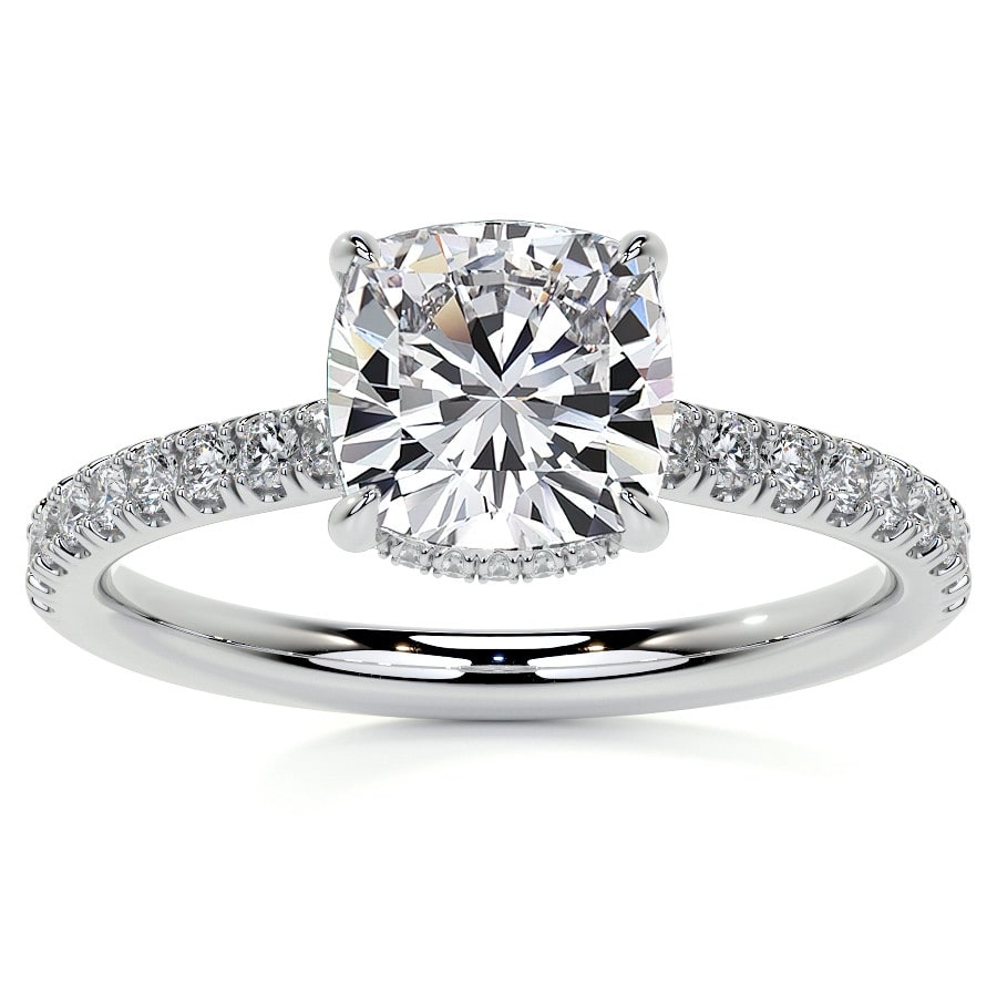 Cushion 4-Prong Hidden Halo Lab Grown Diamond Engagement Ring
