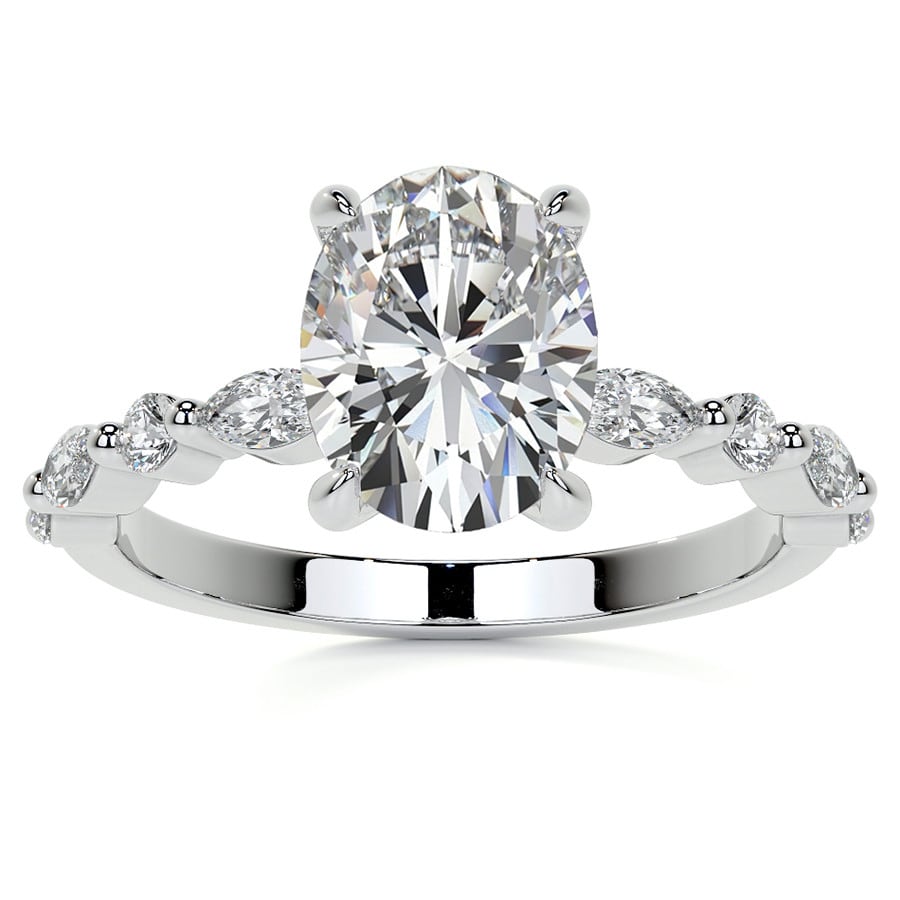 Oval Lab Grown Diamond Engagement Ring With Marquise and Round Accent Diamond