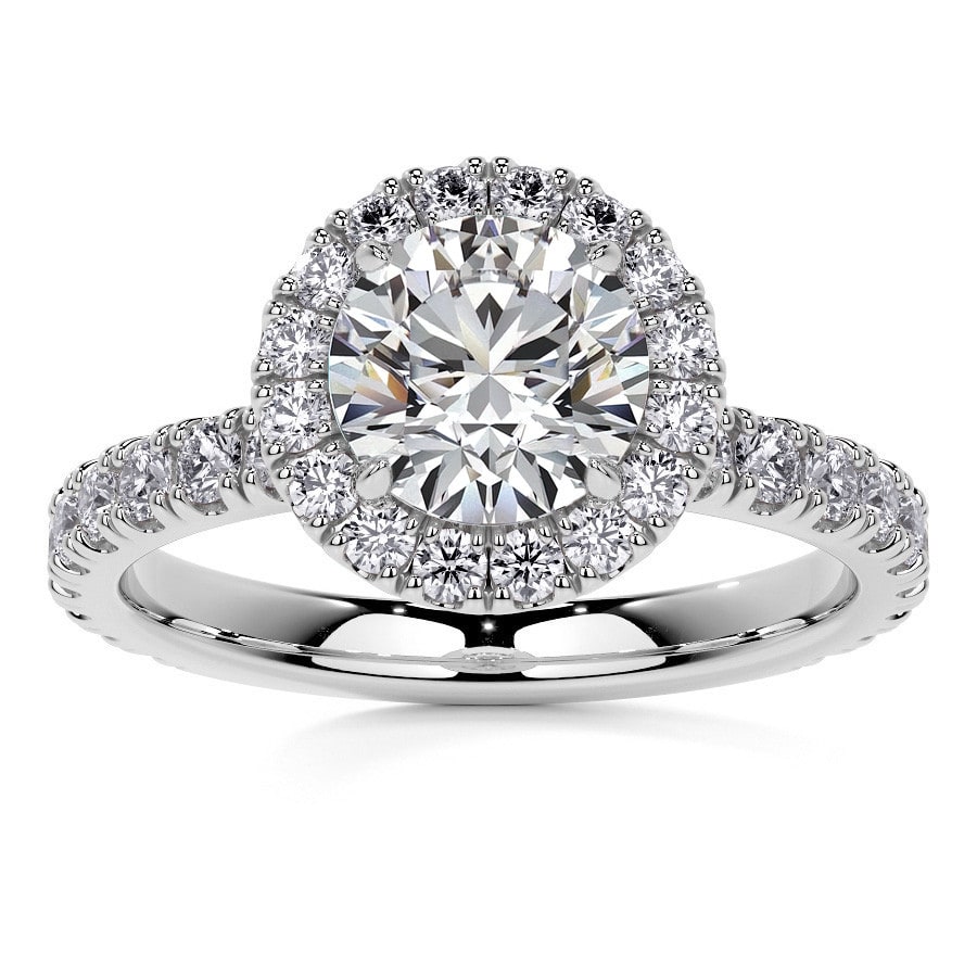 Round Halo Lab Grown Diamond Engagement Ring with Hidden Collar