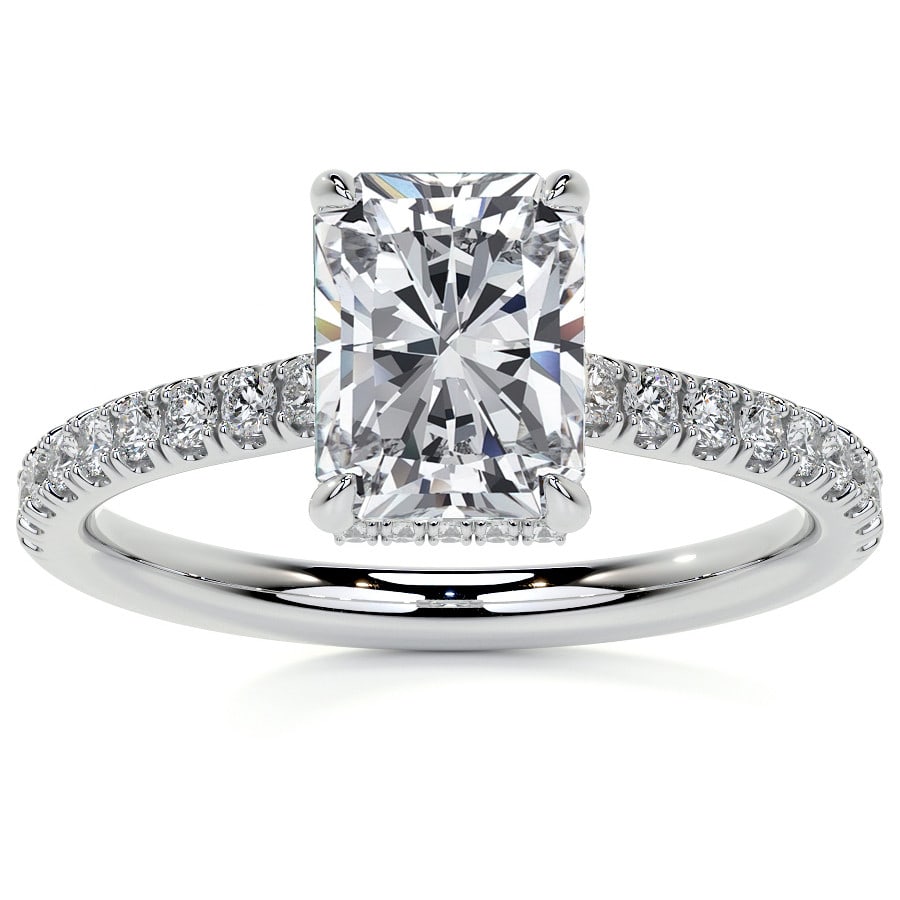 Radiant Four Prong Hidden Halo Lab Grown Diamond Engagement Ring