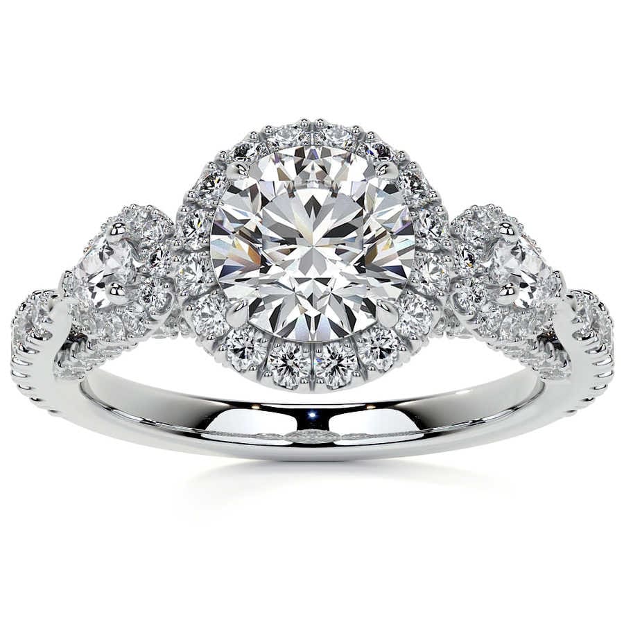 Round and Pear 3-Stone Ornate Pave Basket Lab Grown Diamond Engagement